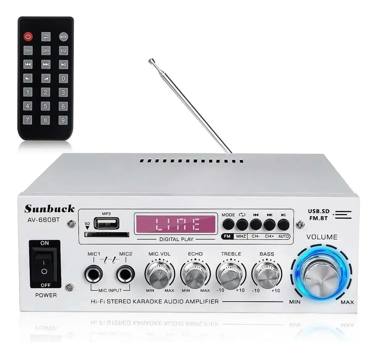 Amplificador de áudio, amplificadores de carro Bluetooth 5.0 de 2000 w com rádio FM, amplificador de áudio, alto-falante, amplificador de carro, áudio de áudio Autroje para carro ou casa, prata,...