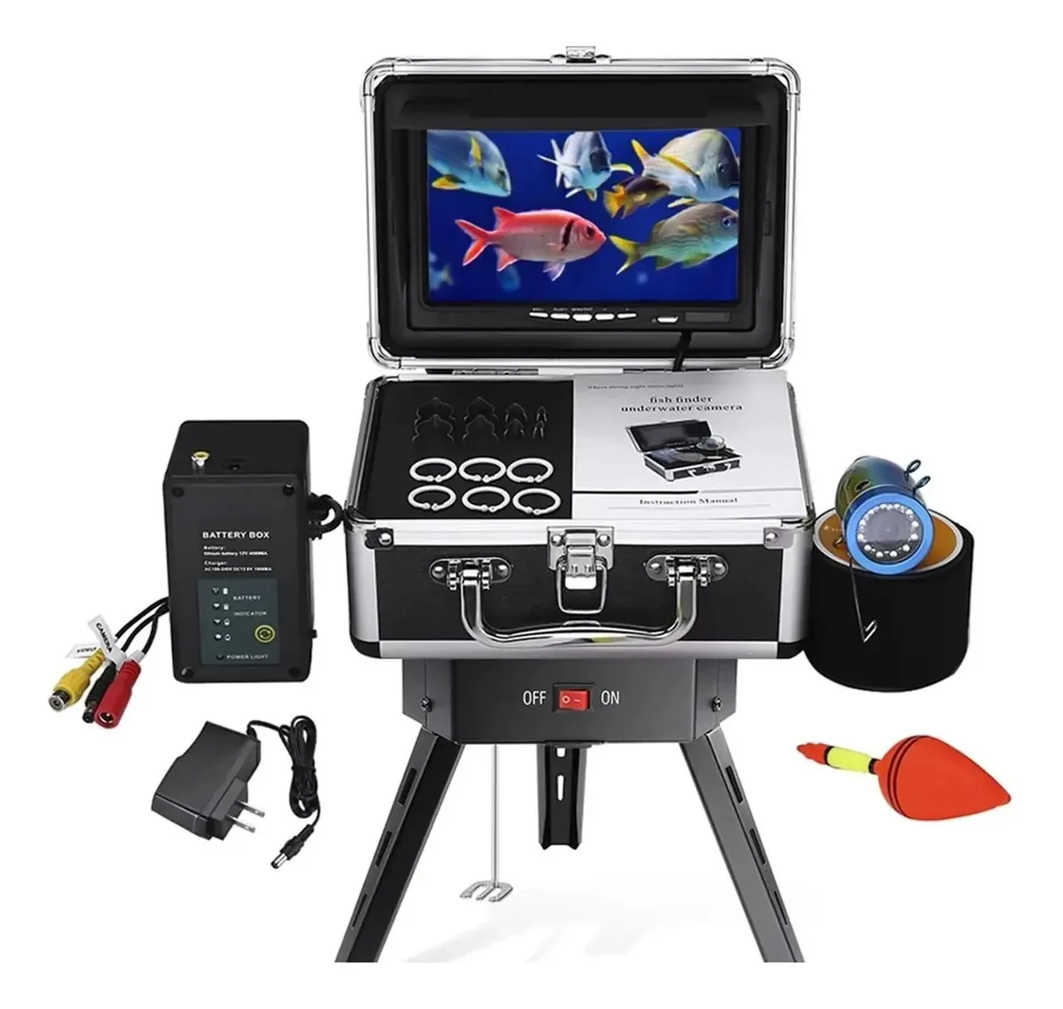 Câmera de pesca subaquática, câmera de pesca subaquática, posicionador de pesca, localizador de peixes de 1000 tvl, monitor de 7 polegadas, visão colorida, câmera LED branca de 12 peças, controle...