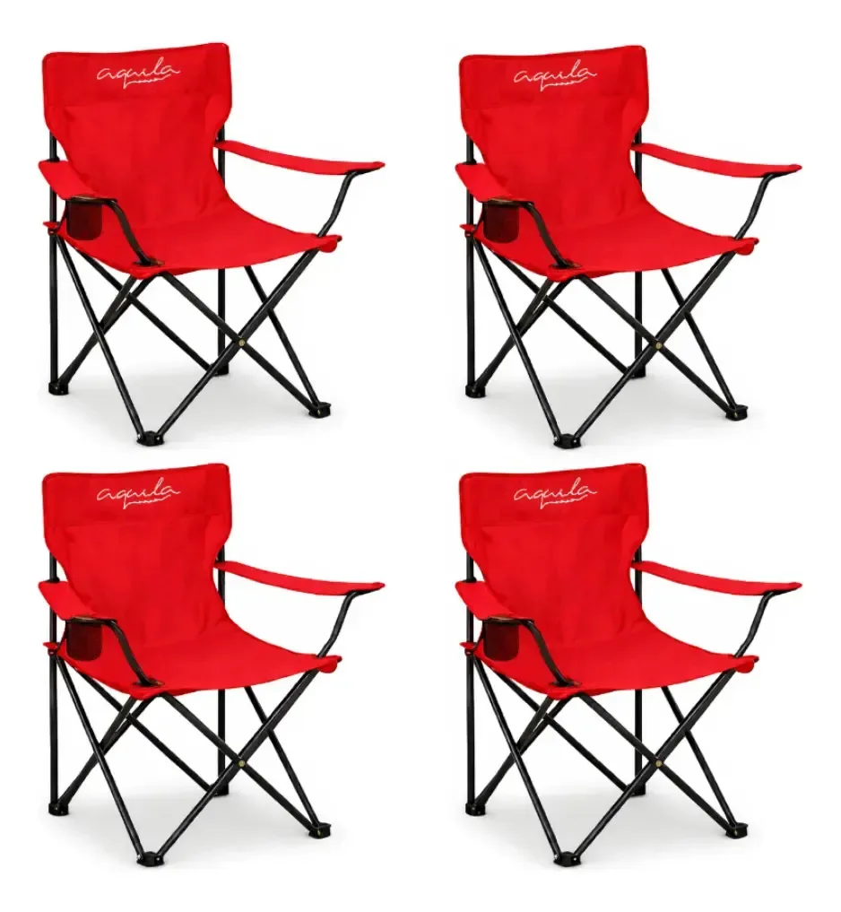 4 cadeiras de acampamento dobráveis Aquila Cap 100 kg, multicoloridas, vermelhas