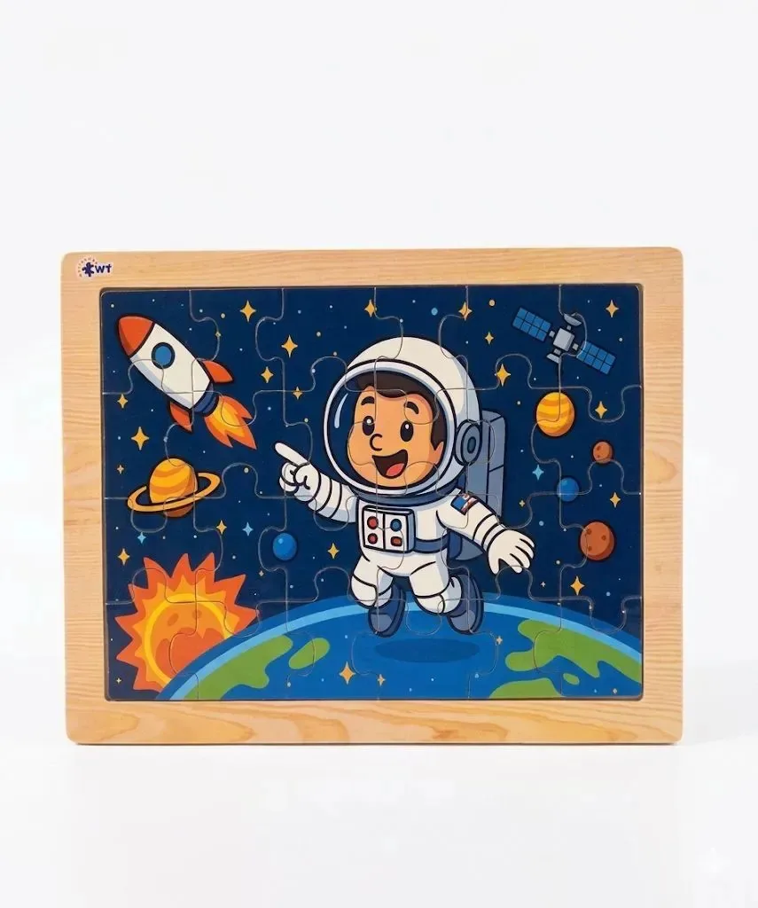 Quebra-cabeça de madeira, astronauta. Quebra-cabeças Wundentoy