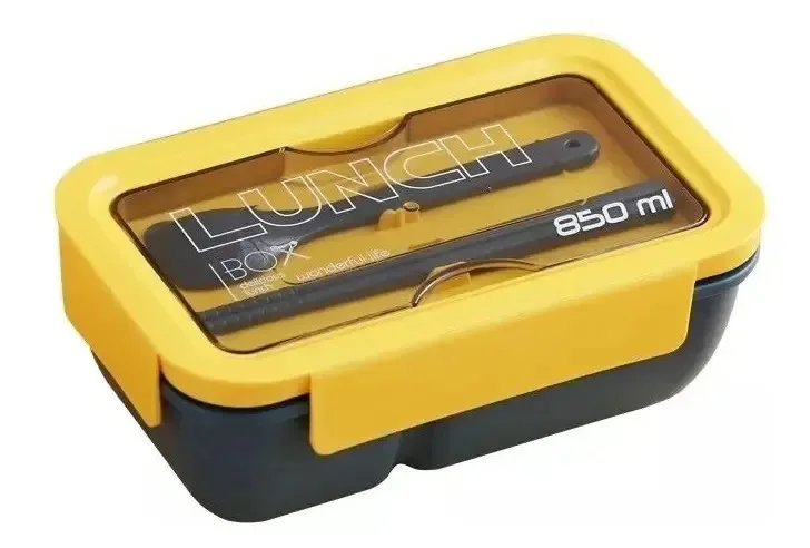 Lancheira, recipiente para alimentos, lancheira 850 ml, cor azul marinho/amarelo