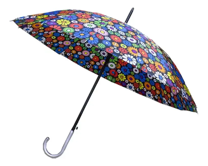 Guarda-chuva clássico semiautomático dobrável, cor, flores, design de tecido, flores