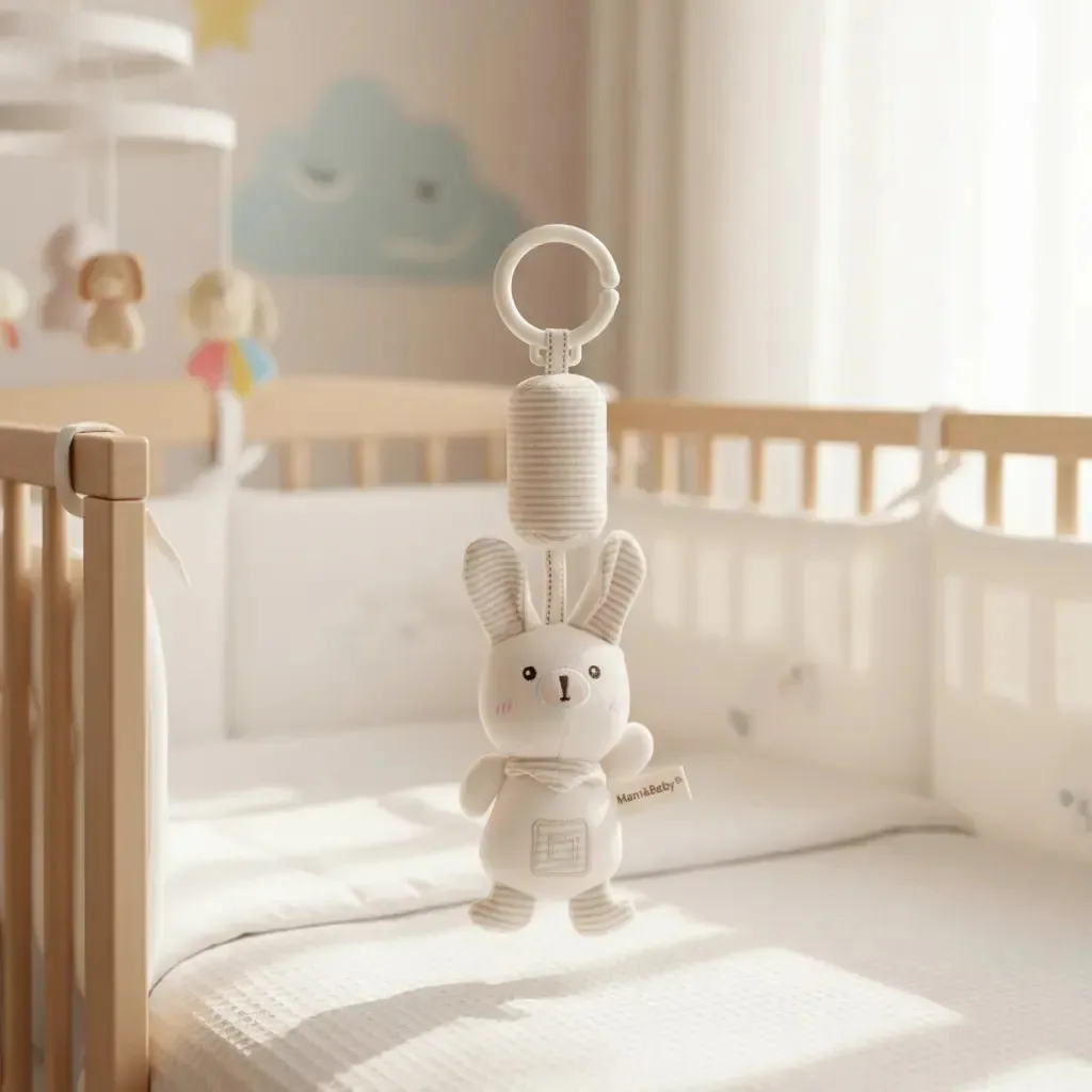 Chocalhos para bebês, chocalhos estimulantes, brinquedos para bebês, cor de pérola, design de coelho