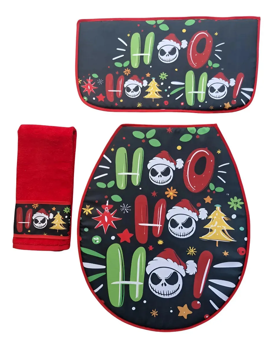 Conjunto de banheiro de Natal. Impressões, 3 peças coloridas Jack Ho Ho