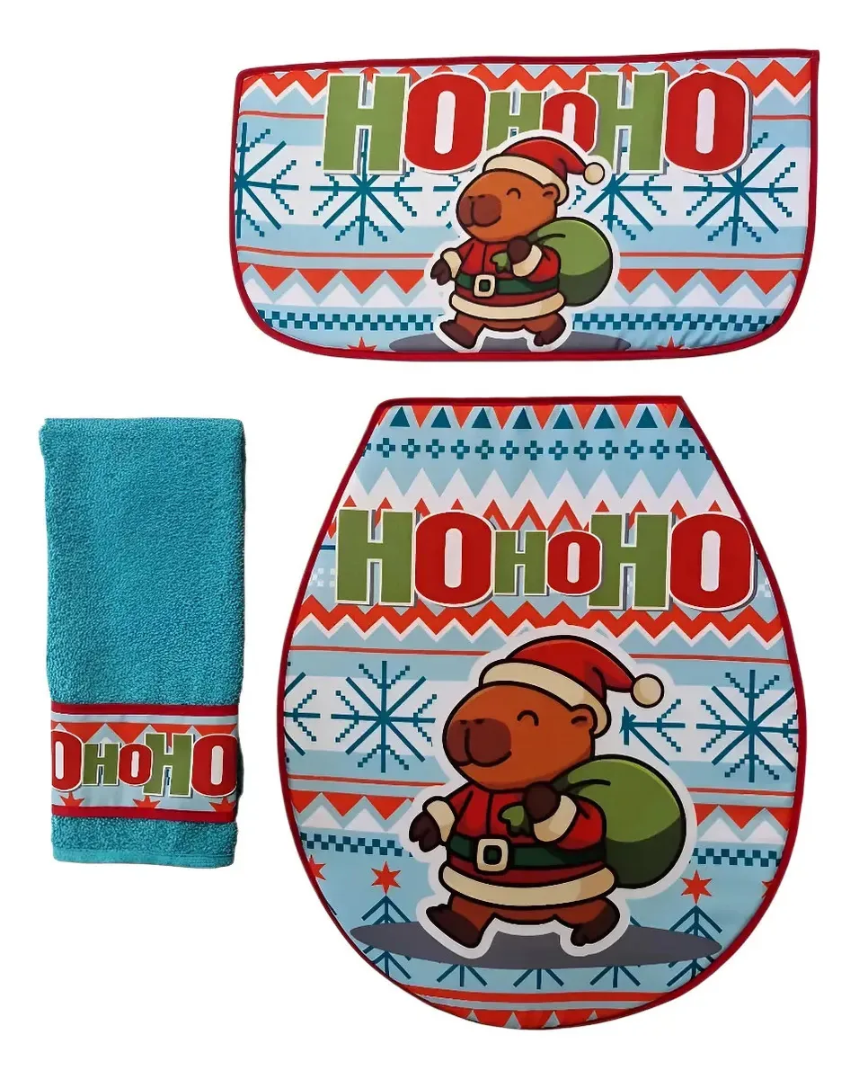 Conjunto de banheiro de Natal. Impressões, 3 peças, cor capibara