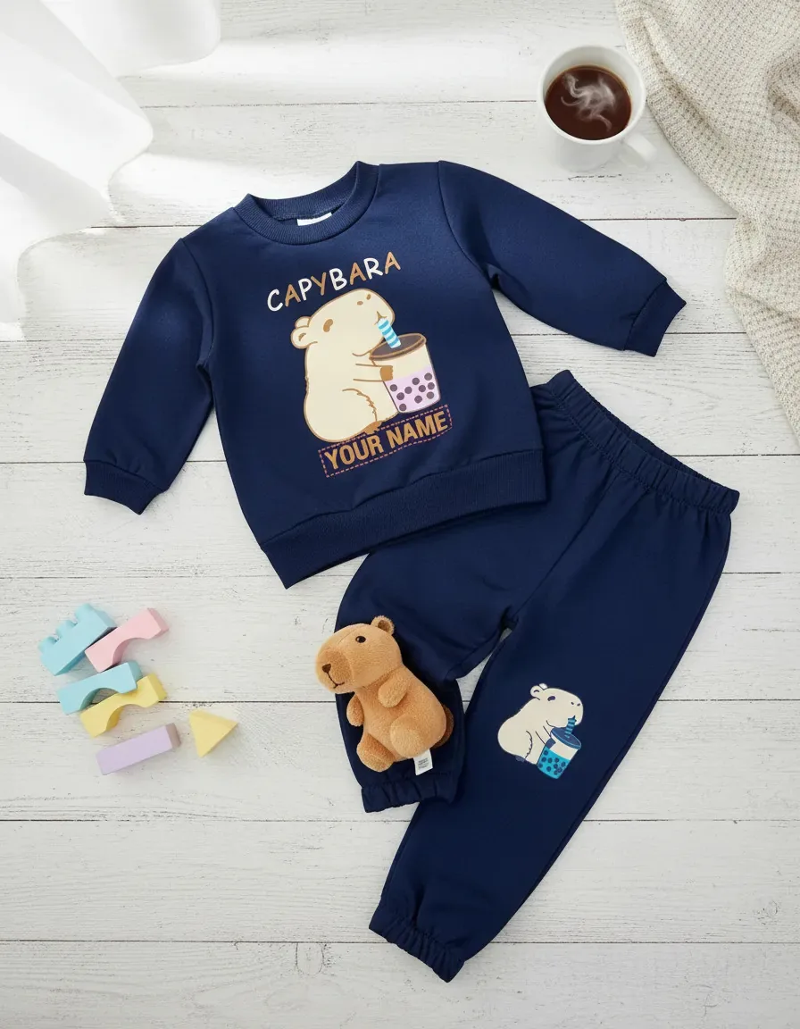 Conjunto de moletom e calças azuis para meninos, tamanho 2 A