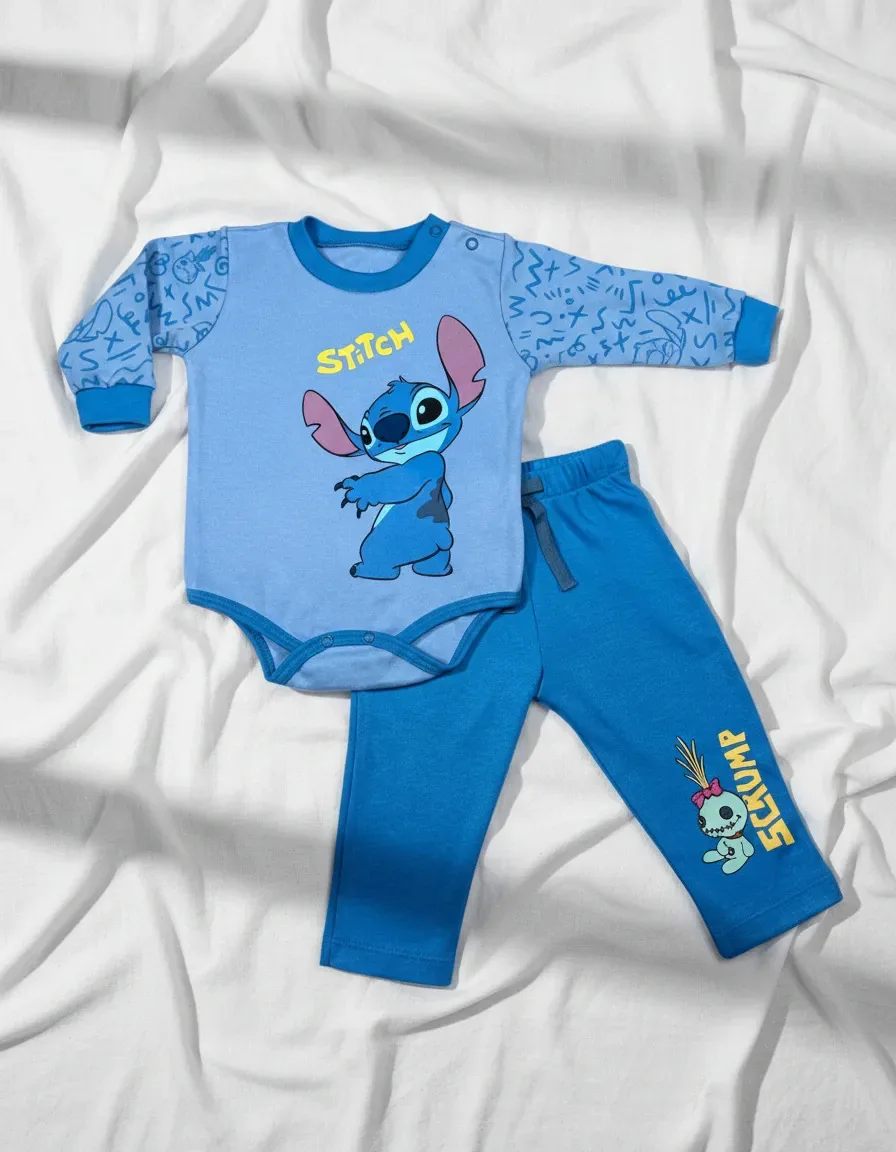 Conjunto de calças e fraldas Stitch Disney Baby Boy, cor azul, tamanho 6-9 m