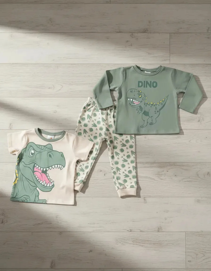 Conjunto de 3 calças e camisetas para bebês Dino Multicolor 2-3 x 3 A