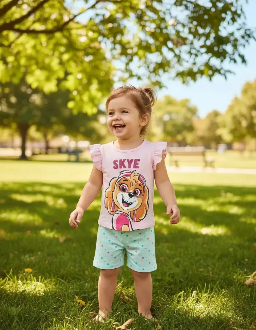 Conjunto de camisetas e shorts Paw Patrol Skye | Para meninas Baby Mint/Pink 3x