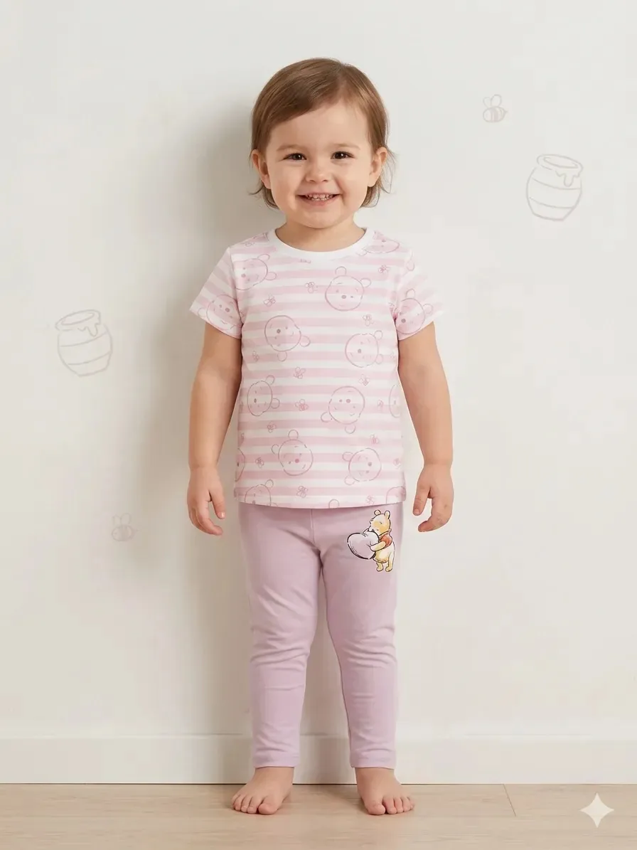 Conjunto de leggins e camisetas Winnie The Pooh para meninas, rosa para bebês, tamanho 3