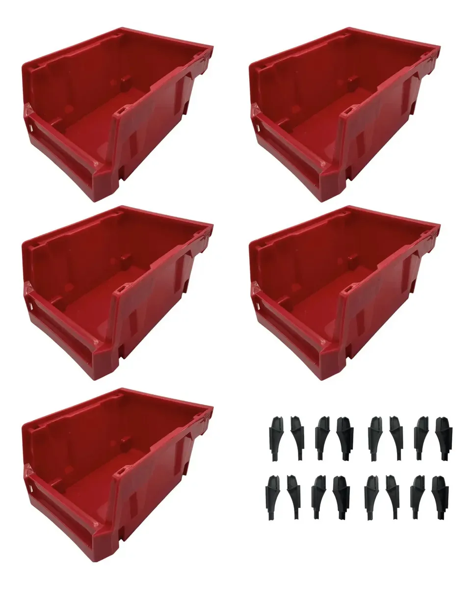 Caixa organizadora empilhável, ferramentas, parafusos, 5 peças, vermelho, vermelho