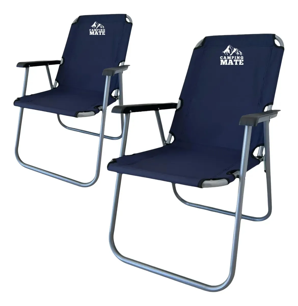 2 cadeiras para acampar na praia e ao ar livre, banco portátil com apoios de braços, ergonômico, impermeável e reforçado. (Azul marinho)