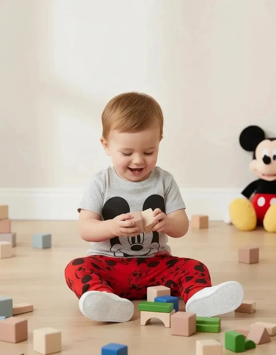 Conjunto de camisetas e jogger Mickey Mouse | Para bebês | Estampa vermelha e cinza 3x