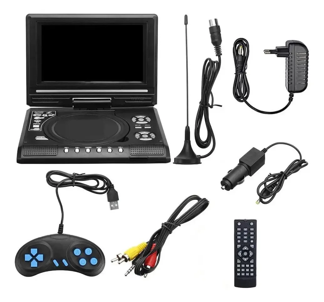 Leitor de DVD Sweper de 7,8 polegadas com tela widescreen 16:9, tela LCD giratória de 270°, reprodutor de DVD para carro, casa e TV, visualizador portátil de VCD/MP3 com função de jogo.