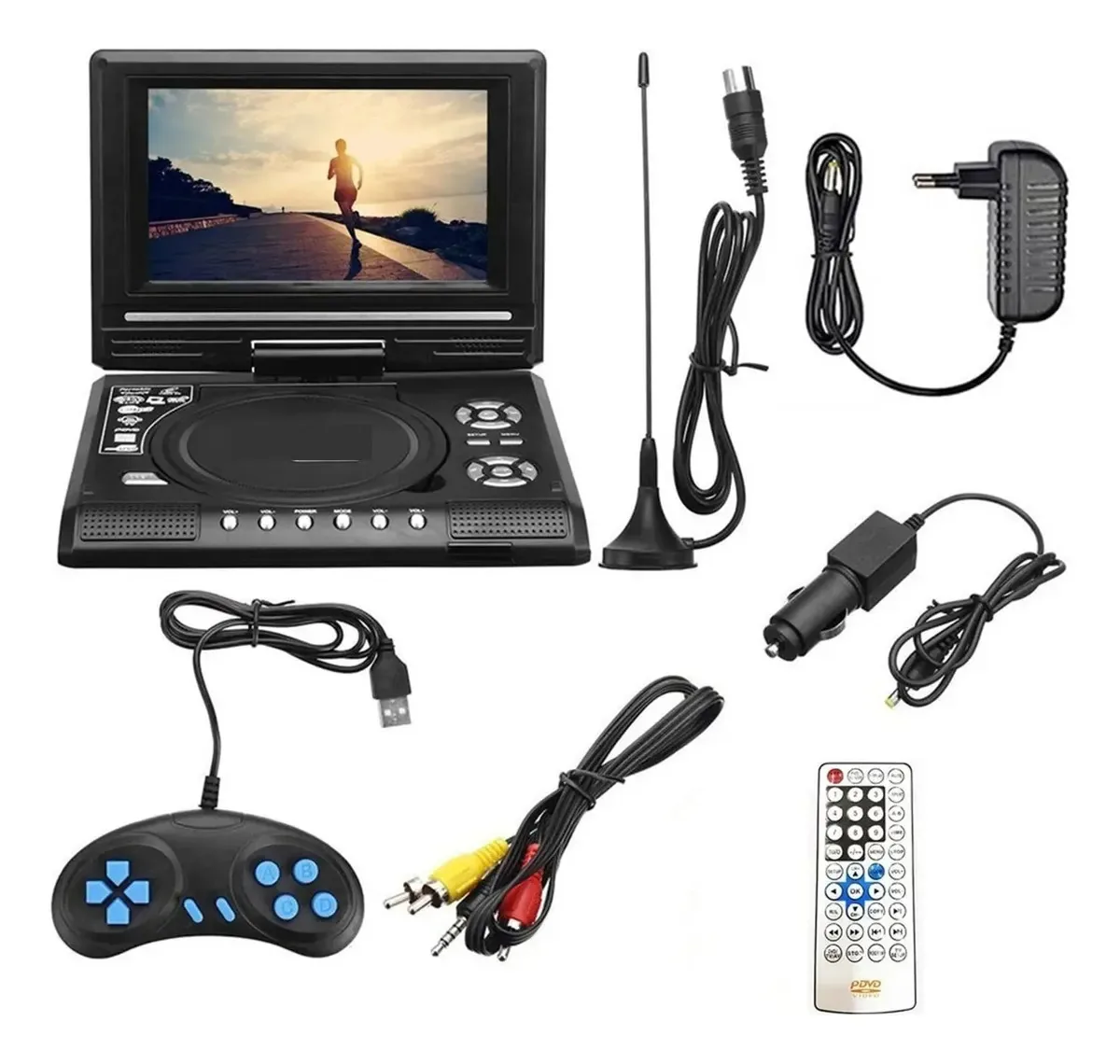 Sweper 7.8 polegadas - Reprodutor de TV HD portátil, DVD player para casa e carro, VCD, CD, MP3, leitor de DVD, cartões USB, conjunto de cabos RCA para TV, tela LCD giratória 16:9