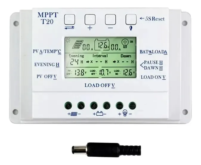 Controlador de carga solar de alta eficiência, controlador de carga solar Mppt T20 12v 24v Auto Mppt+ PWM 20a 260w, painel solar, regulador de bateria, painel solar, máximo, Pv 48v, Oem, fácil de...