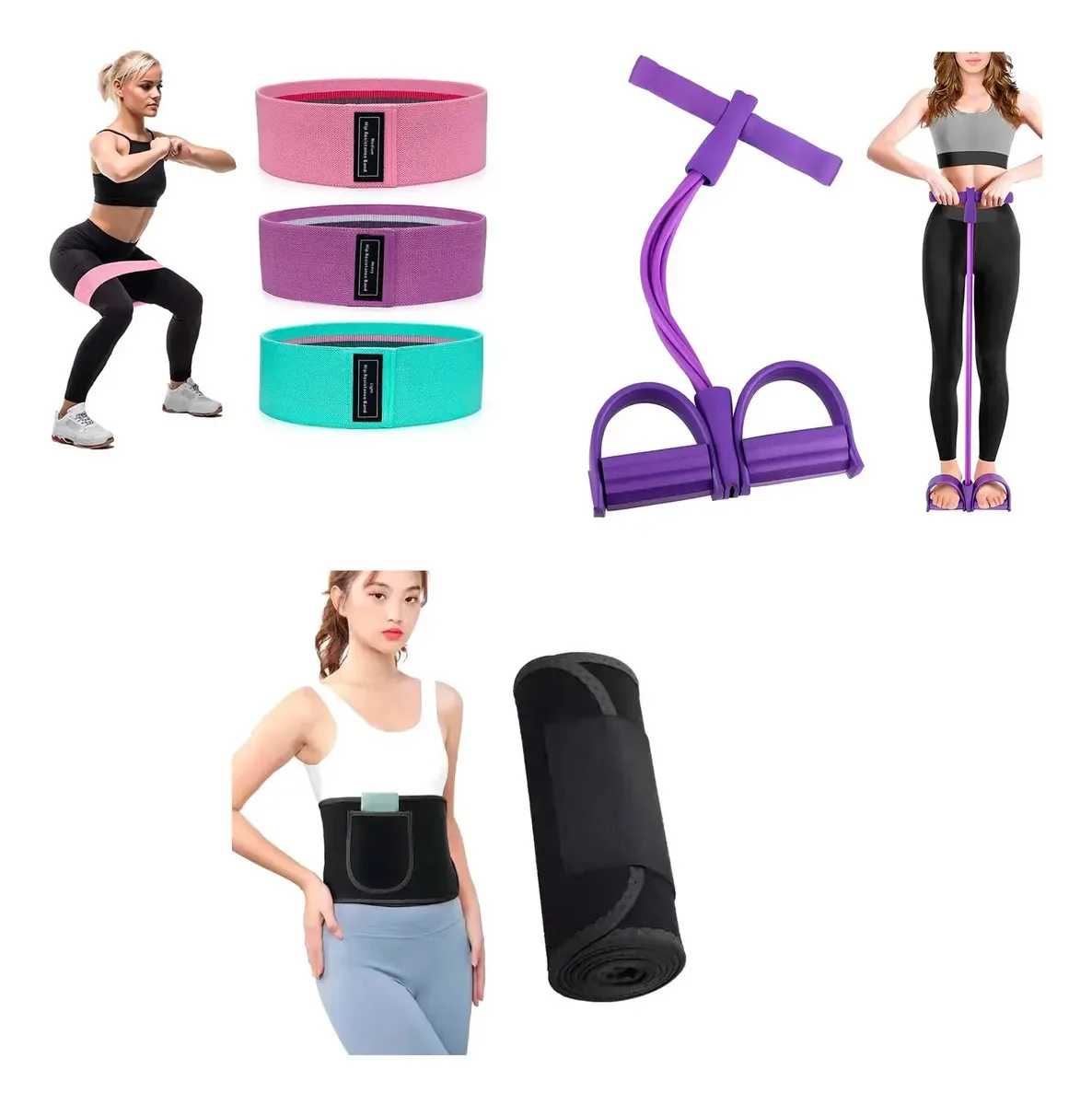 Kit de faixa de exercícios para abdômen com faixa elástica multicolorida