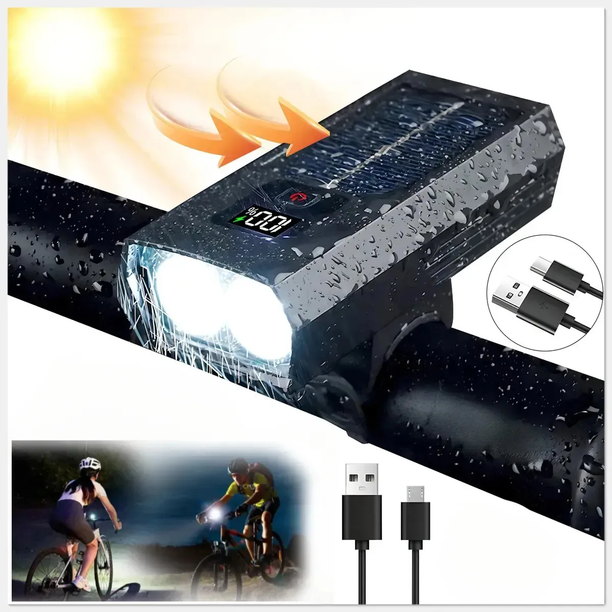 Luces Solares Led Accesorio Para Bicicletas Baterias Recargables Luz Led Bicicleta Super Brillante Impermeables Ipx6 Luz Delantera Bicicleta Lampara Lanterna Para Bici