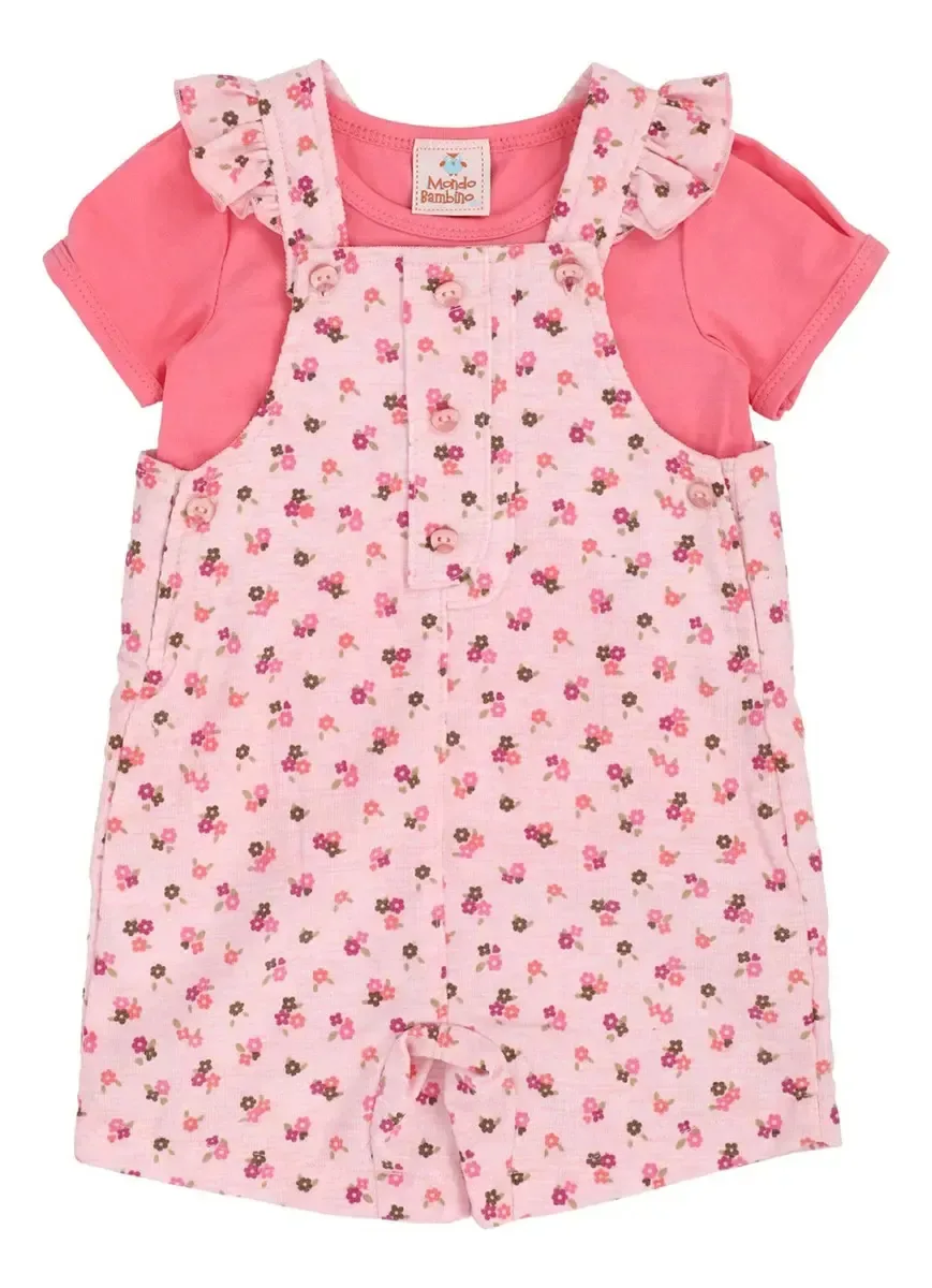Conjunto de macacões e camisetas Mondo Bambino Flower para meninas Pink Flowers 18 M