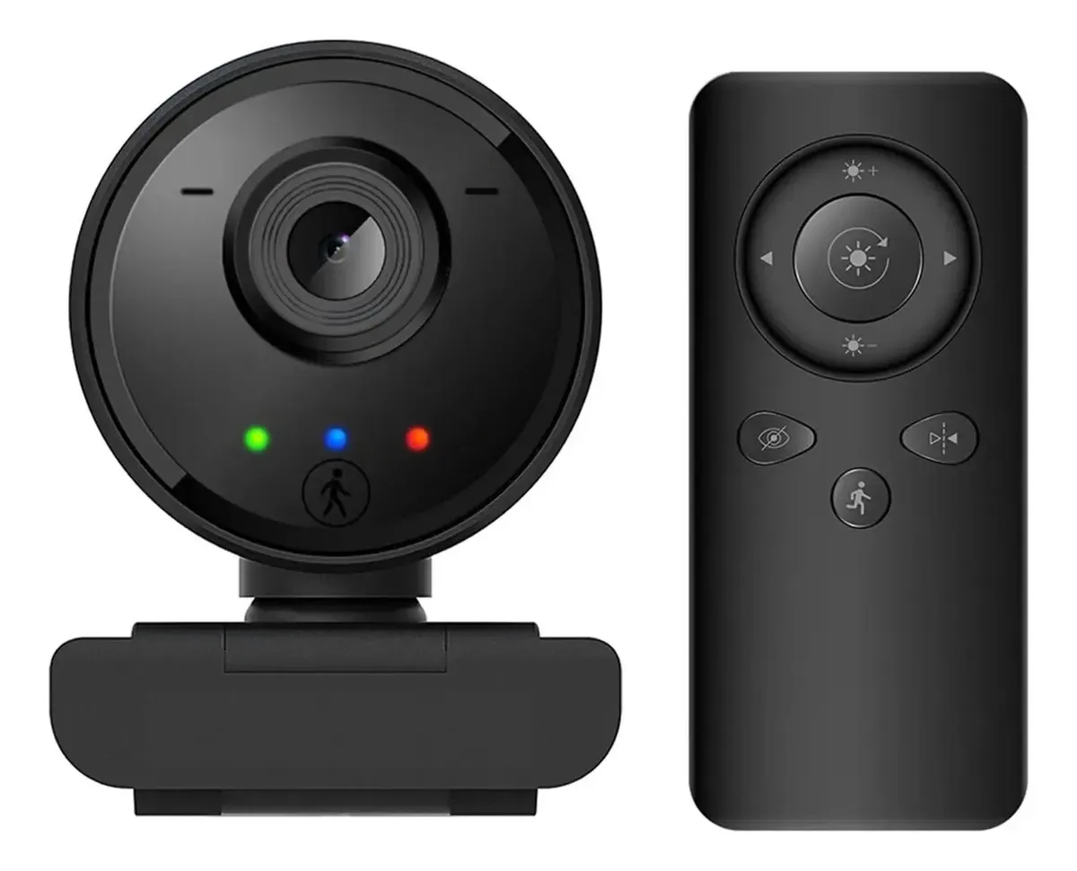 Webcam Poemysir Webcam 1080p Ai Humanoid Automatic Tracking Webcam com microfone de controle remoto Webcam USB para PC e laptop, minicâmera (prata)