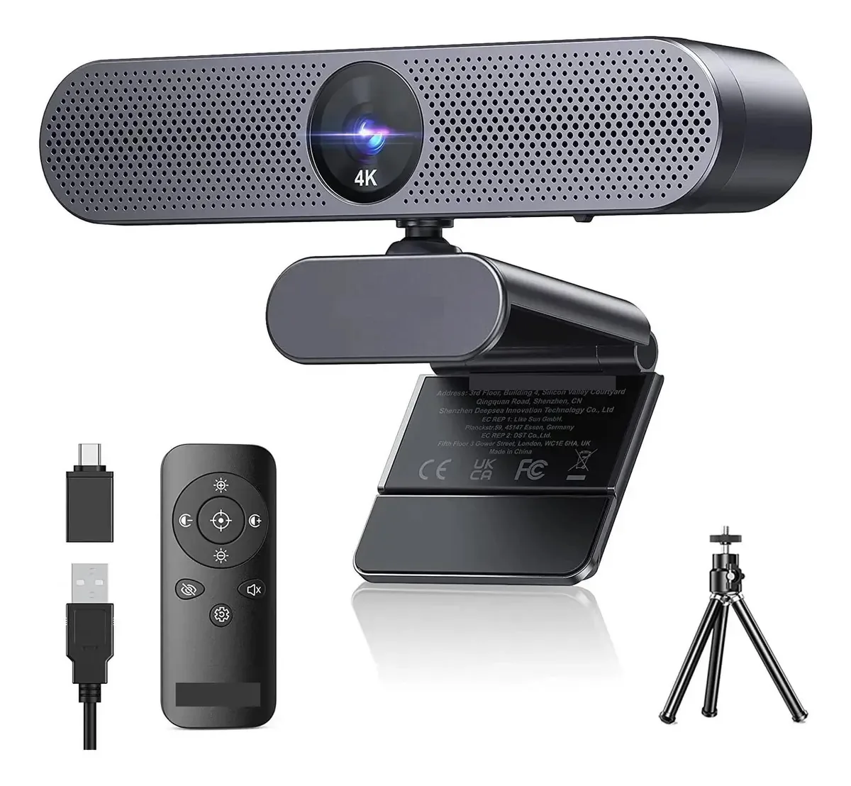 Webcam Poemysir 4k com foco automático, webcam USB com microfones, controle remoto, webcam HD para conferências, transmissão ao vivo, gravação