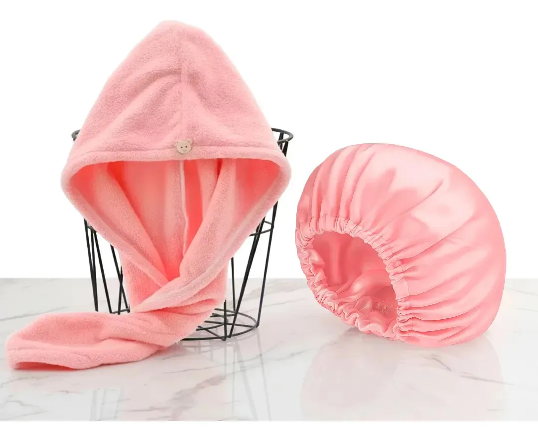 Kit de toalhas de microfibra e tampa de secagem rápida rosa