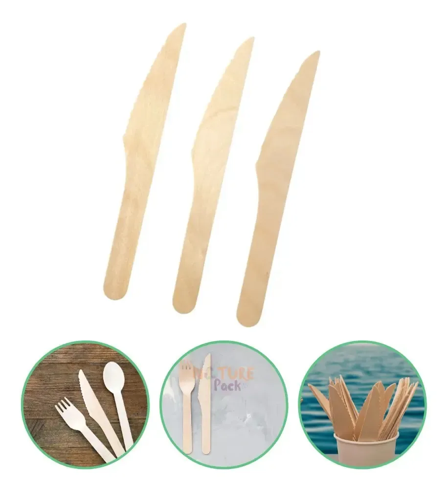50un Faca Refeição Biodegradável Madeira Natural Un Madeira