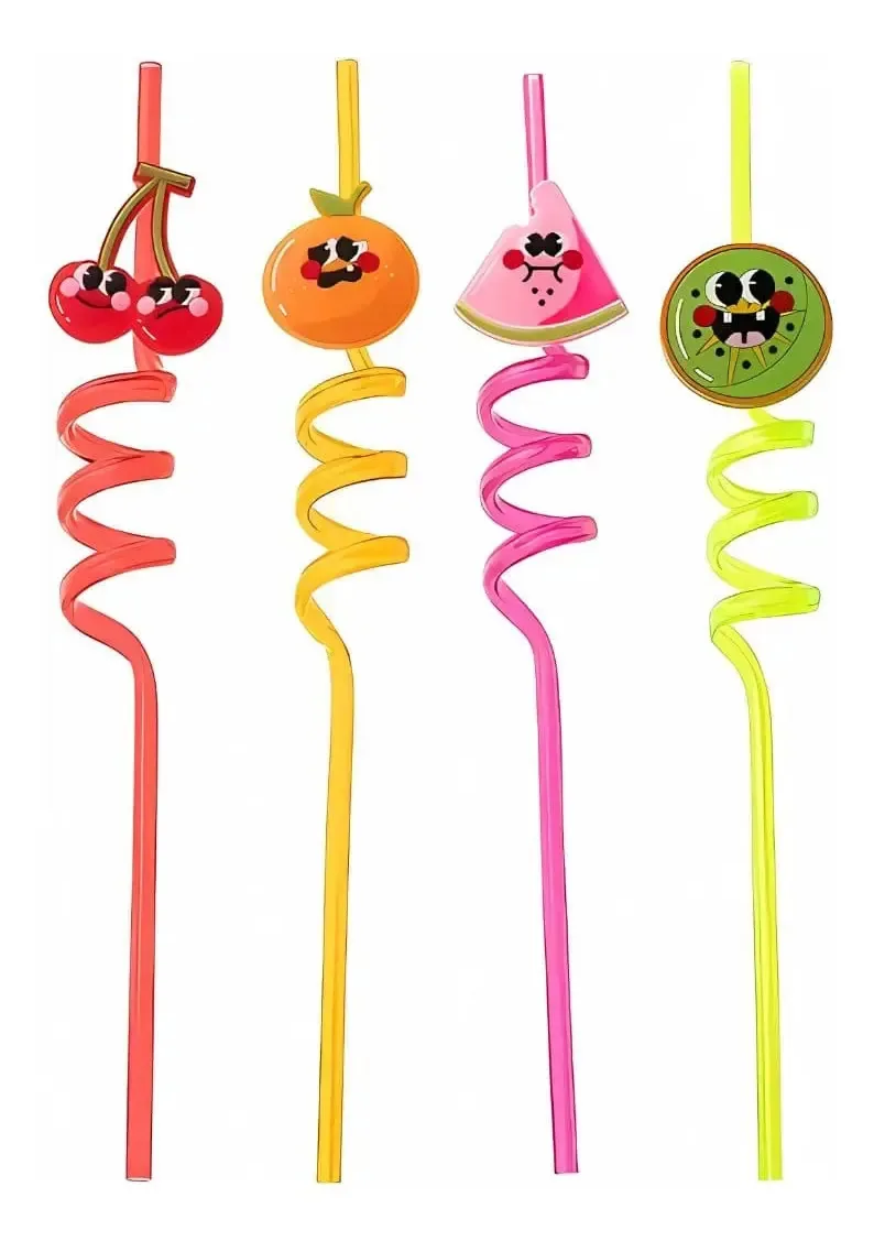 Canudo Divertido Carinhas De Fruta 4un Ha446 Silver Plastic