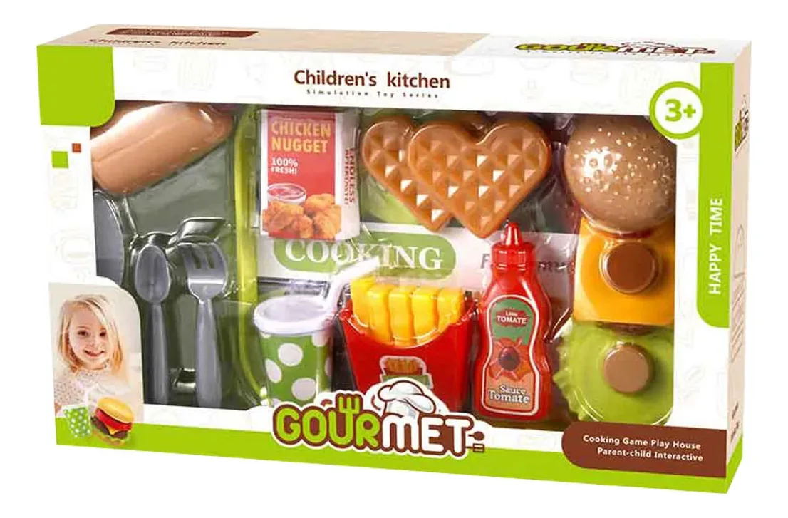 Bandeja de fast food com waffles de brinquedo