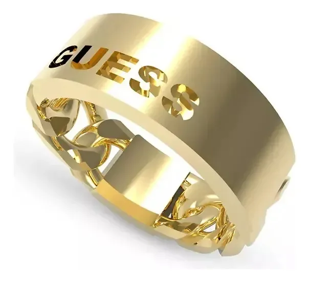 Anéis masculinos Guess Bond Street dourados tamanho 64
