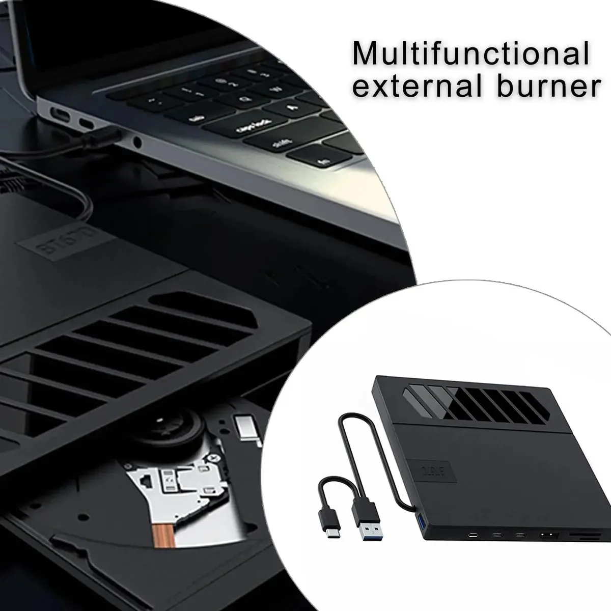 Unidades ópticas externas com USB 3.0 e USB-C, compatíveis com vários formatos para laptops e computadores de mesa.