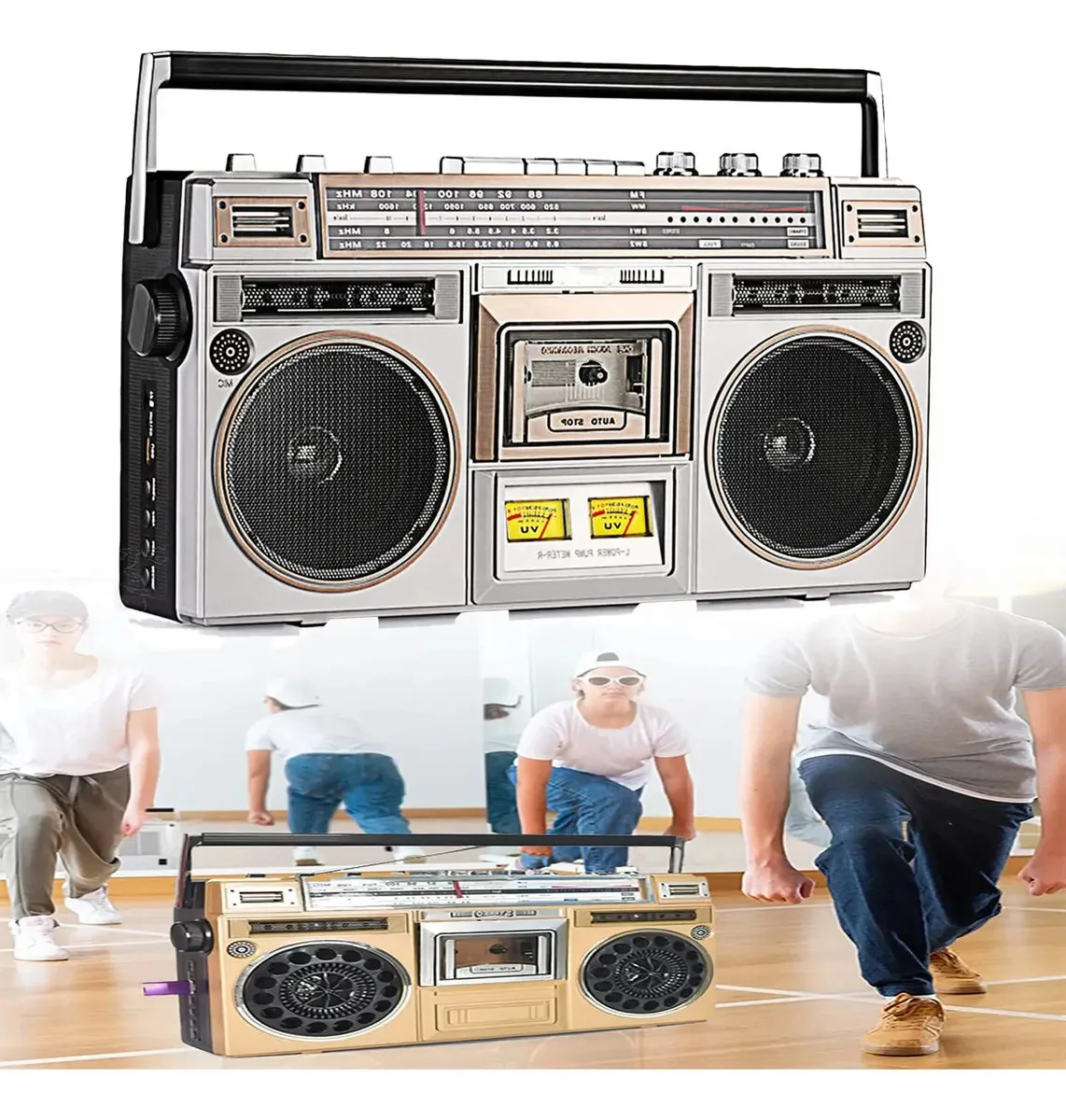 Lmyydes Retrô Boombox com Bluetooth, Toca-fitas, Rádio AM/FM e Gravador, Estilo Clássico dos Anos 80 com Tecnologia Moderna