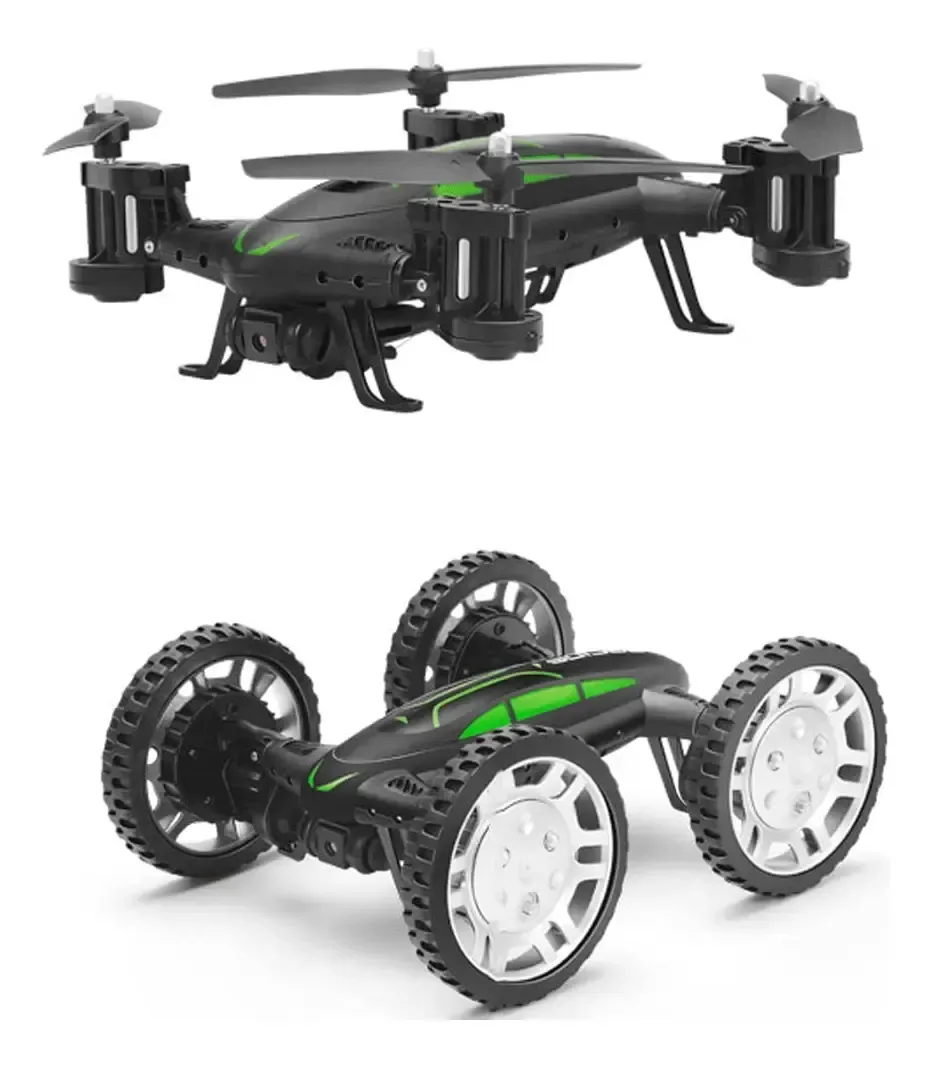 Drone/carro de controle remoto de modo duplo KG7HQRP com luz LED Quadricóptero RC de 2,4 GHz dirigindo brinquedos voadores para crianças/adultos Modo sem cabeça com um clique de decolagem/pouso