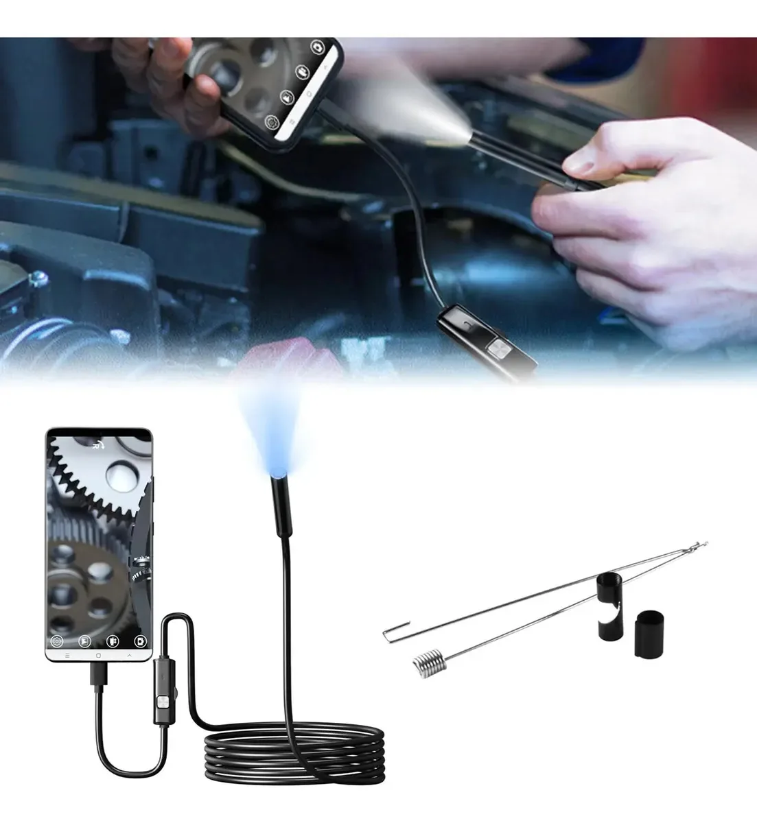 Câmera de endoscópio de luz de boroscópio Nihuifa 720p com 6 câmeras de endoscópio de luz LED ajustáveis Ip67