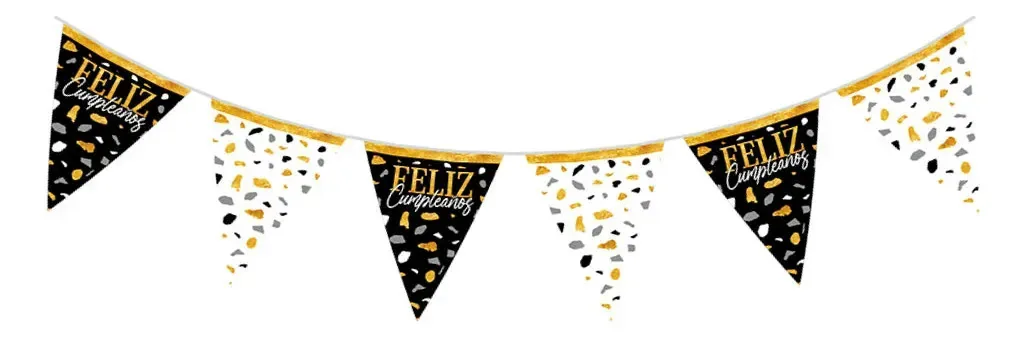 Banner de aniversário metálico de terrazzo dourado e preto