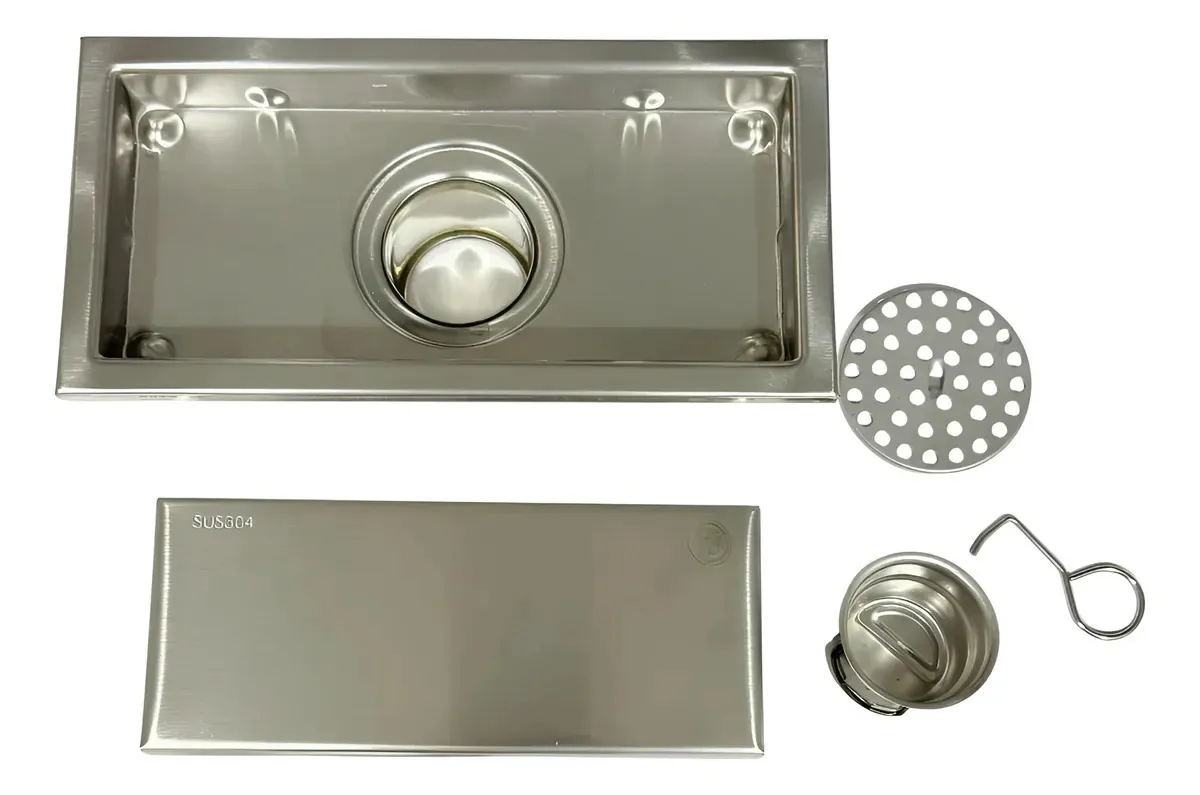 Sifão invisível 20cm em aço inoxidável acetinado