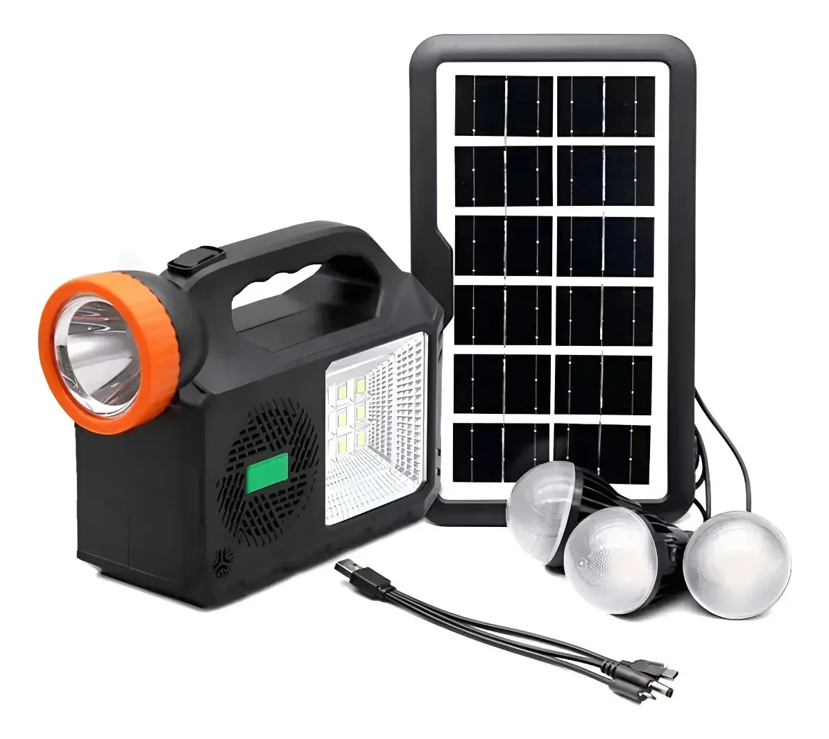 Kit de lanterna falante, painel de lâmpadas solares, 3 lâmpadas refletivas