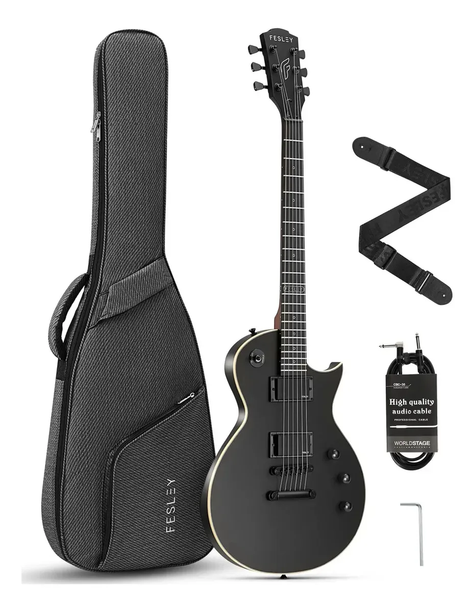 Kit de guitarra elétrica Fesley Lp Guitarras de 39 polegadas Veja a descrição Material de escala FLP350-Black