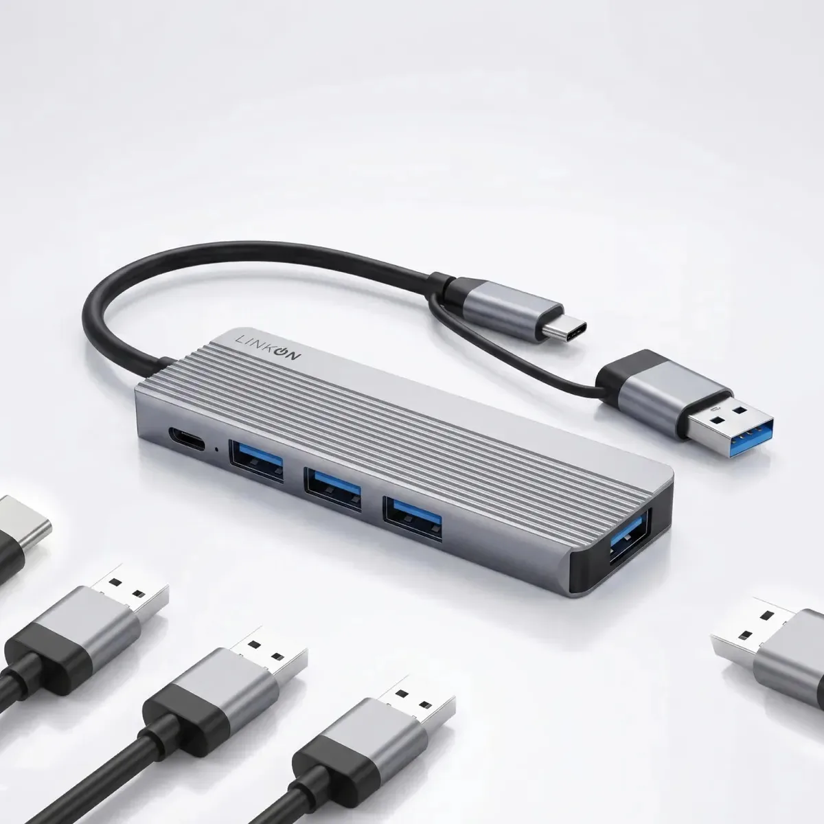 Adaptador USB e USB-C 5 em 2 Linkon USB Hub Macbook Windows Alumínio USB 3.0 Carregamento rápido, ampla compatibilidade