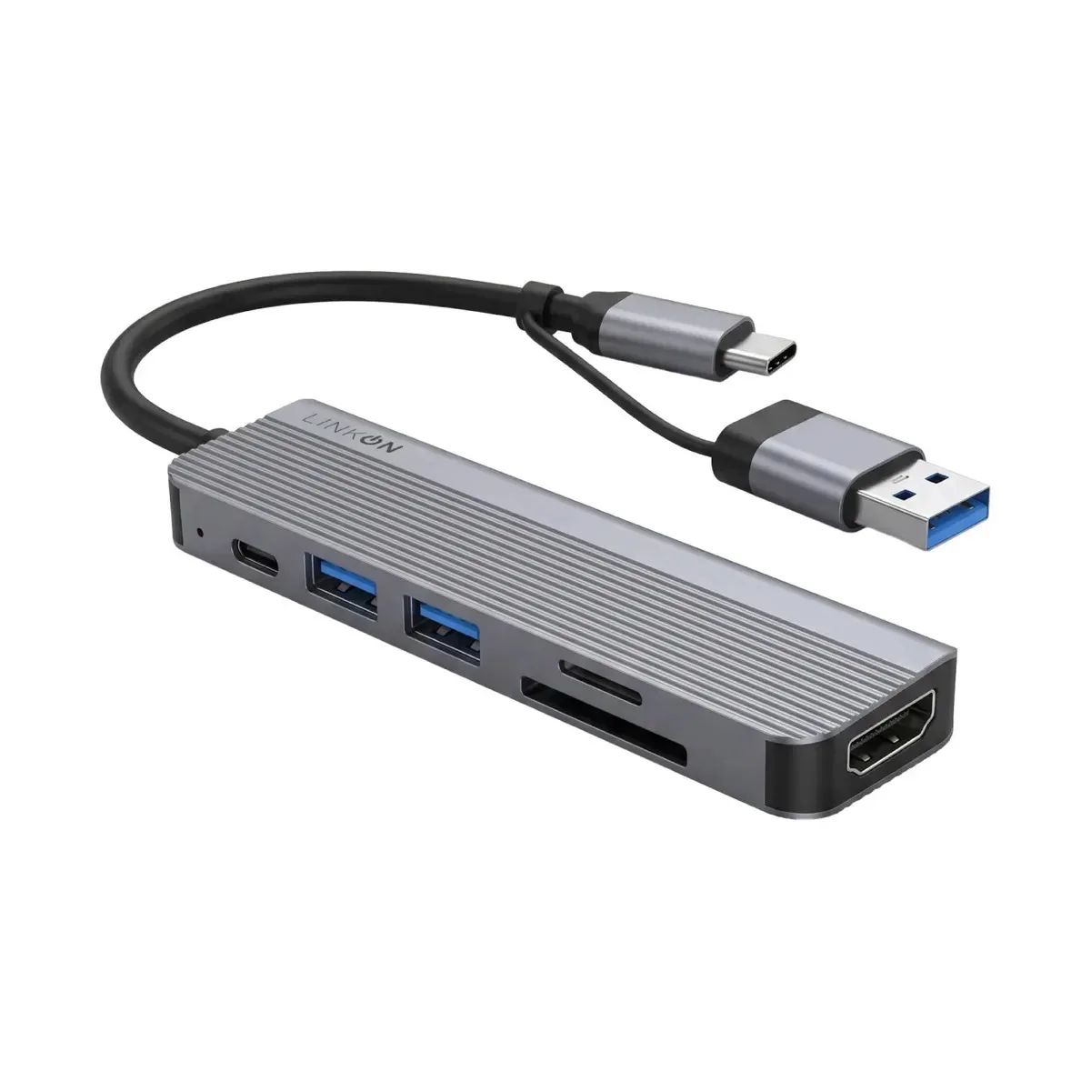 Adaptador Linkon Usb Hub 6 em 2 Usb e USB-C para Macbook Windows - Cinza
