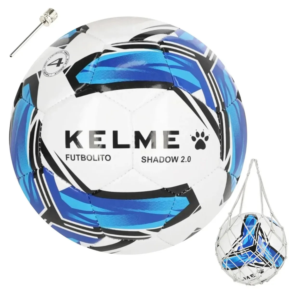 Bola de futebol Shadow 2.0 No. 4 Kelme White Blue | Barco médio | Treinamento | Campo e grama sintéticos | Maior controle e resistência | Com pacote Mobar Mesh and Needle