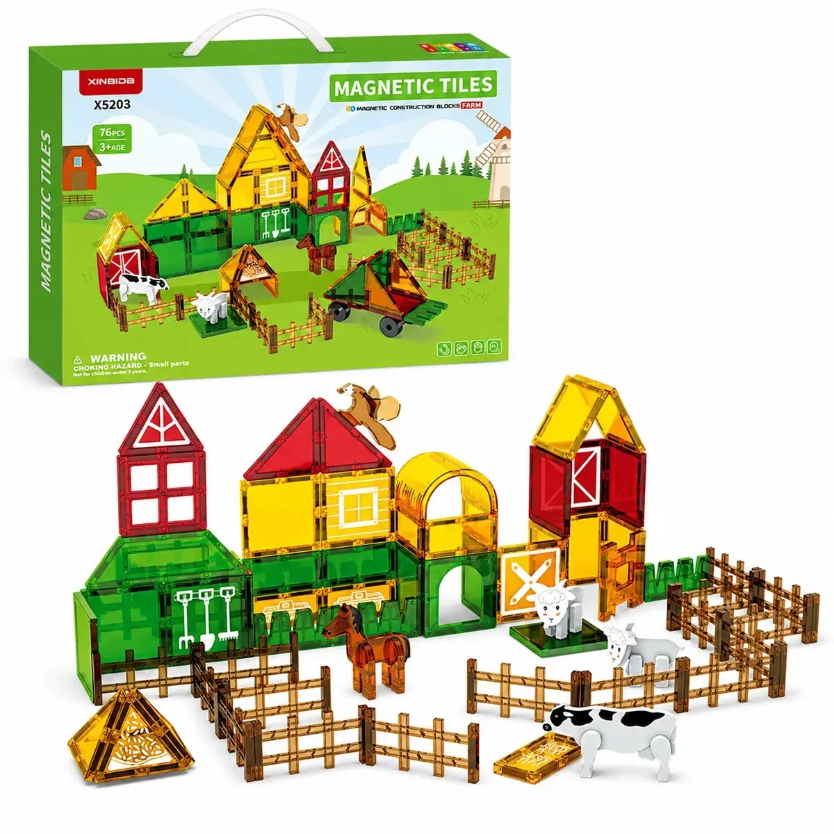 Blocos magnéticos Marca de construção agrícola Tatuba 76 peças Magnetic STEM Brinquedo educacional Animais Corral Mill Home Creativity Learning Children Presente educacional montessori para crianças