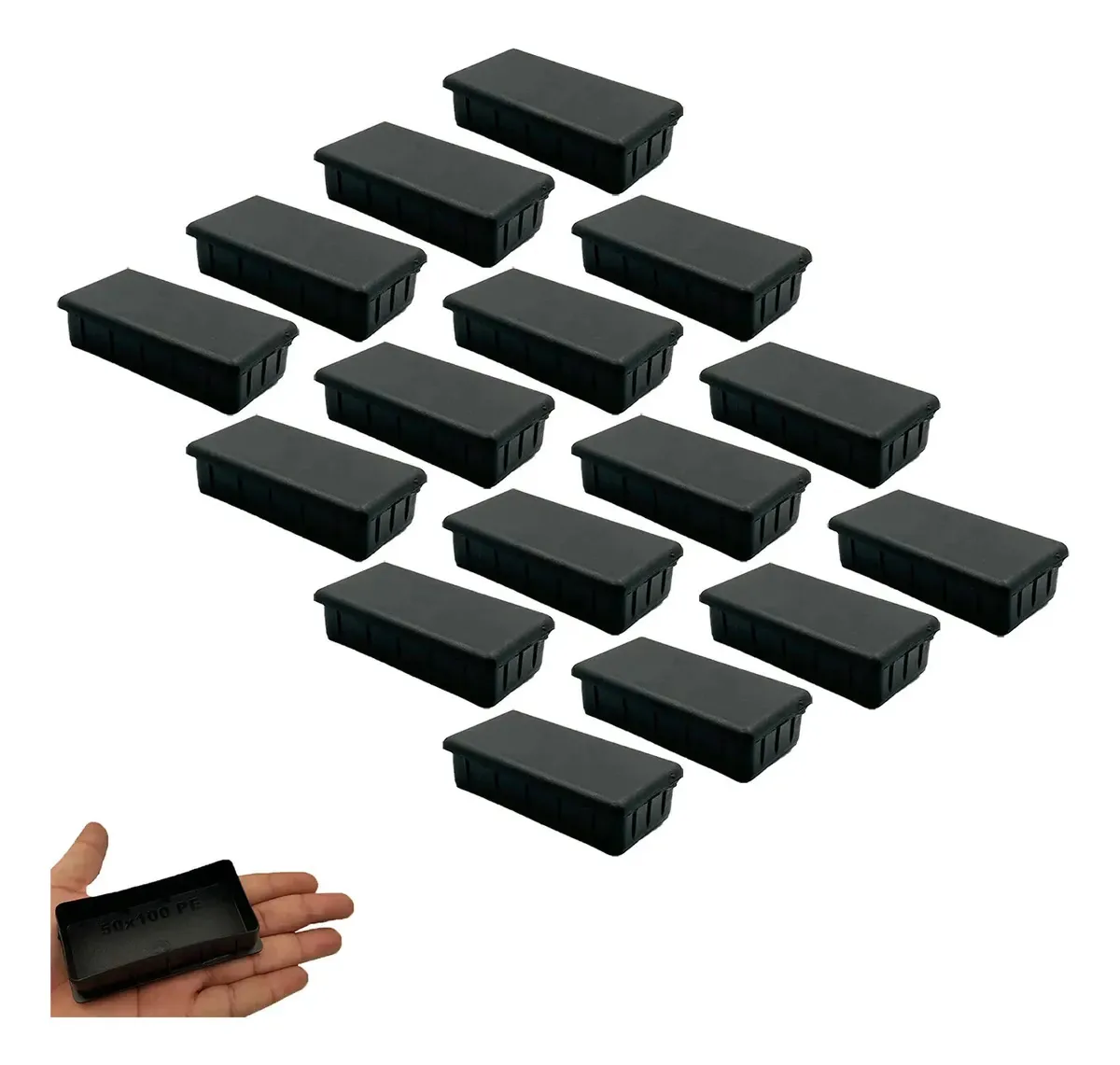 Kit com 16 Ponteiras Retangulares para Metalon 50x100 mm Pretas
