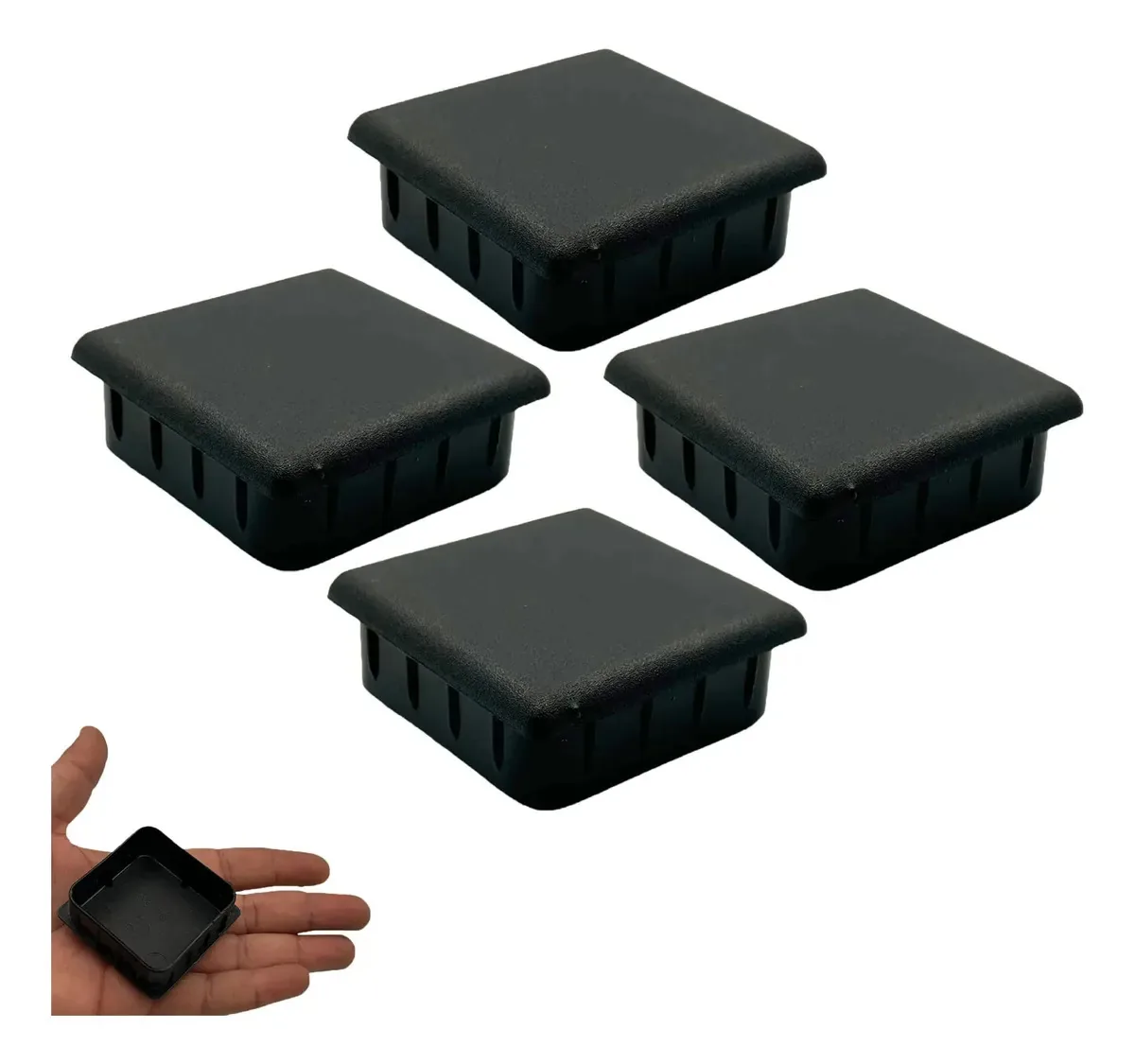 Kit de 4 Ponteiras Antiderrapantes Internas Quadradas 60x60 mm Pretas para Tubo