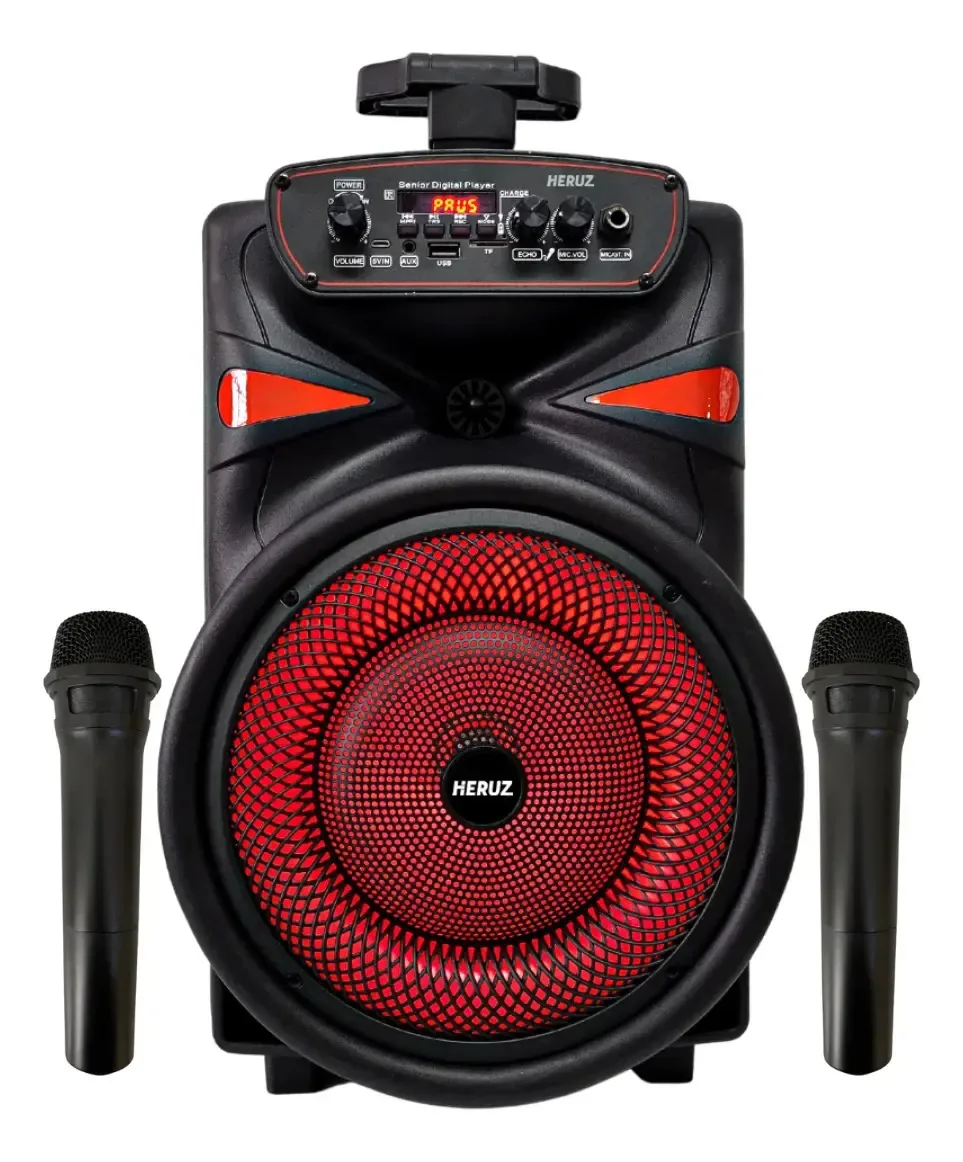 Caixa Som Bluetooth Amplificada 2000w + 2 Microfone Sem Fio Preto