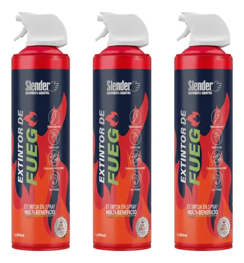 Conjunto de 3 extintores de incêndio de 600 ml Dist:3-4MT (casa/carro) Slender