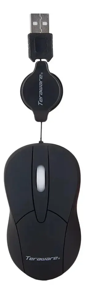 Mini mouse retrátil Teraware, 3 botões, preto e preto