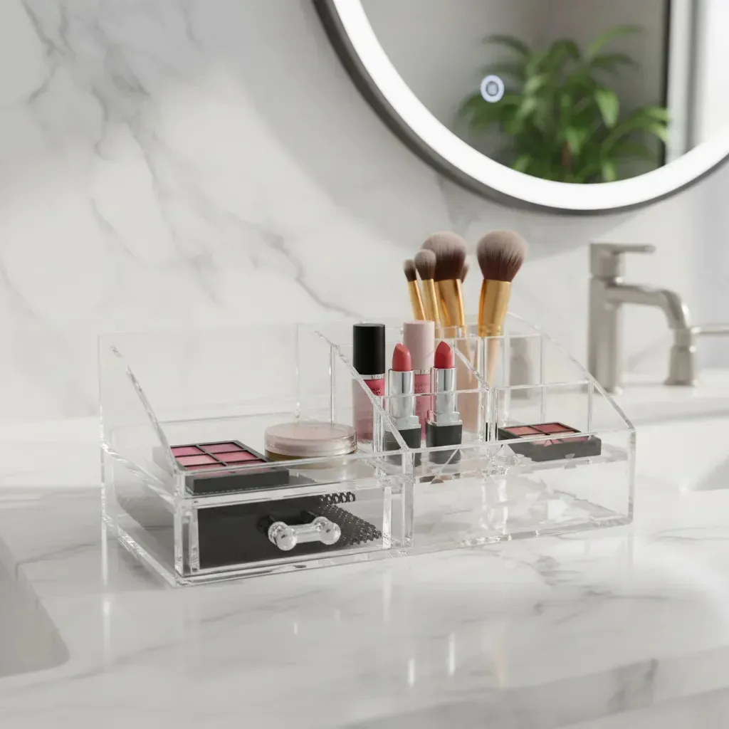 Organizador de acrílico para cosméticos e suprimentos de maquiagem transparentes