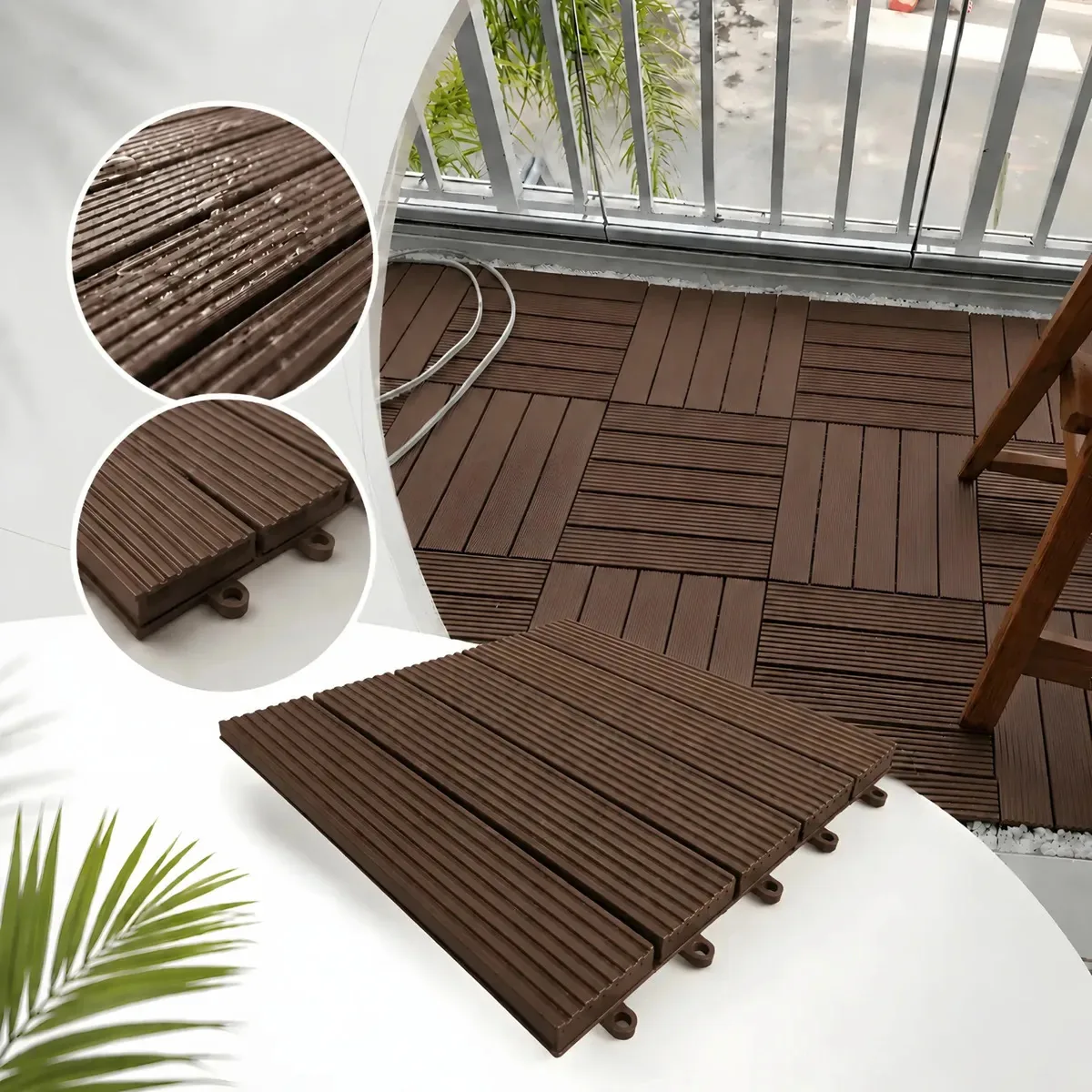 Kit 12 Deck Modular 30x30 Plástico - 0,90 X 1,20m Cor IMBUIA