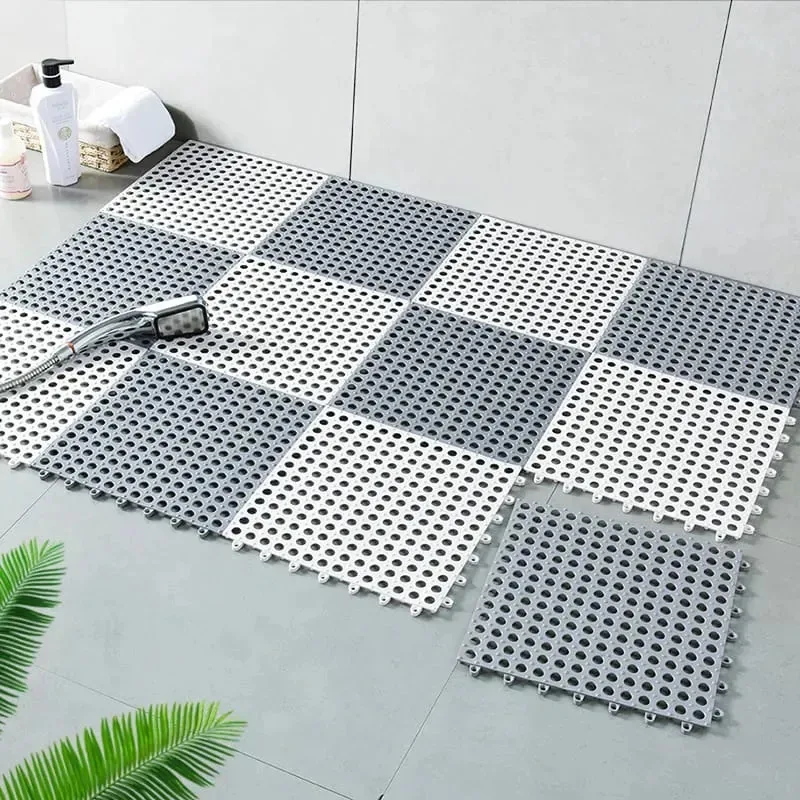 Kit 06 Piso Box Banheiro Vestiário Estrado Emborrachado Cor Cinza E Branco